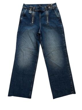 Express High Rise Wide Leg Stretch Dark Wash Jeans Sailor Front Zippers Size 10